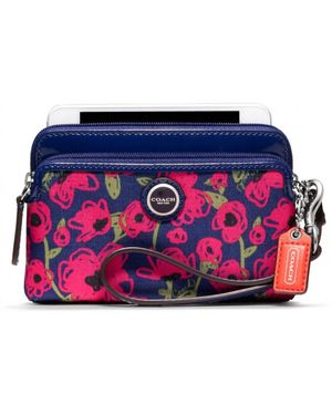 COACH Poppy Flower Print Double Zip Wristlet - Blue