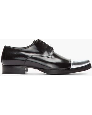 DSquared² Black Silver Cap Toe Derby Leather Dress Shoes
