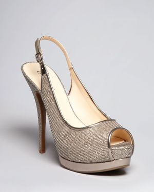 Guess Peep Toe Platform Evening Pumps Glensia High Heel - Metallic