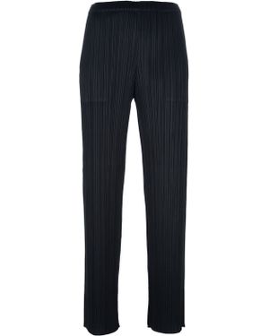 Pleats Please Issey Miyake Pleated Straight Leg Trouser - Black