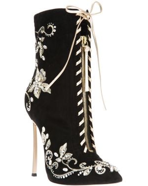 Casadei Embroidered Stiletto Boot - Black