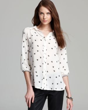 Ella Moss Shirt Honey Bee Button Down - Black