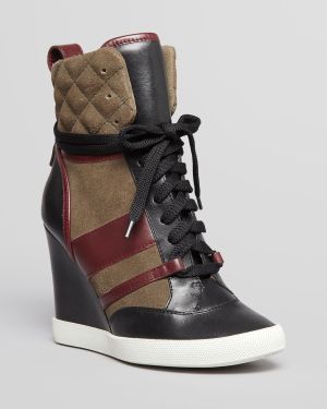 Chloé Lace Up High Top Wedge Sneakers Kasia - Black