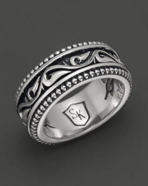 Scott Kay Mens Sterling Silver Sparta Engraved Ring - Metallic