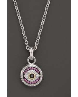 Judith Ripka Sterling Silver Evil Eye Necklace with Black White and Pink Sapphires 17 - Multicolor