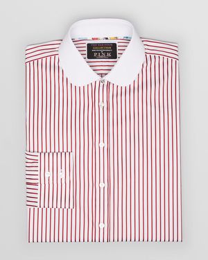 Thomas Pink Fab Four Collection Pinstripe Dress Shirt Contemporary Fit - Red