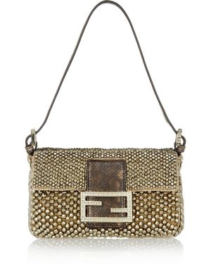Fendi Baguette Mini Snake trimmed Beaded Bag - Metallic