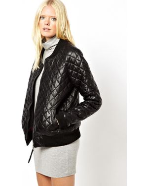 Glamorous Just Female Quilted Leather Bomber Jacket - Black