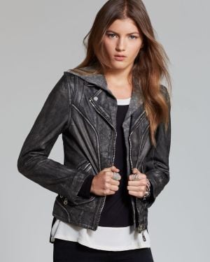 Doma Leather Quotation Jacket Washed Leather Moto - Black