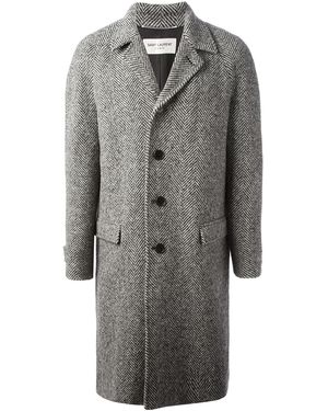 Saint Laurent Herringbone Boxy Overcoat - Grey