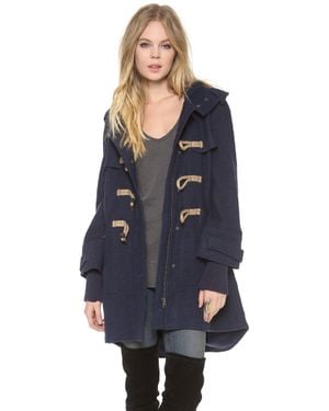 Free People Boiled Wool Military Pea Coat - Blue