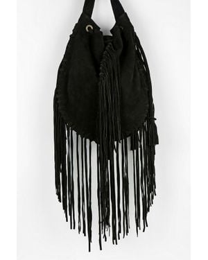 Ecote Suede Fringe Shoulder Bag - Black