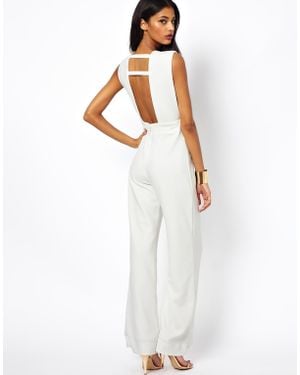 AQ/AQ Phoebe Wide Leg Jumpsuit with Cross Front and Open Back - White