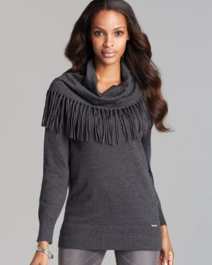 MICHAEL Michael Kors Fringe Cowl Neck Sweater - Gray
