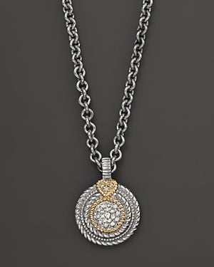Judith Ripka Lenox Sterling Silver and 18k Gold Diamond Pavé Circle Pendant Necklace 17 - Metallic
