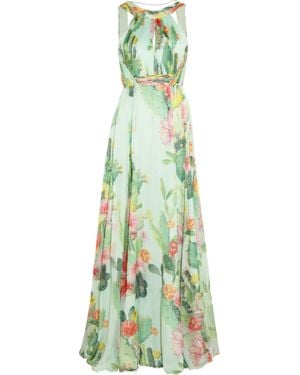 Matthew Williamson Cactus Garden Printed Silk chiffon Gown - Green
