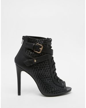 Daisy Street Black Lace Up Peep Toe Shoe Boots