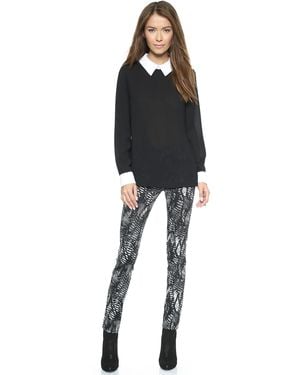 DKNY Long Sleeve Blouse with Contrast Collar Cuffs Blackwhite