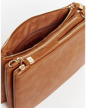 Oasis Triple Compartment Cross Body Bag - Brown