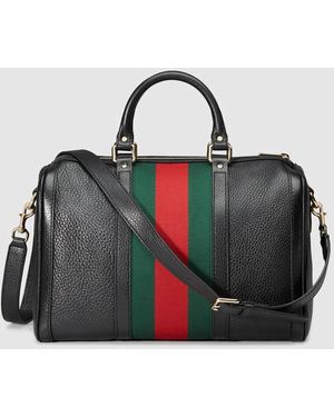 Gucci Vintage Web Leather Boston Bag - Black