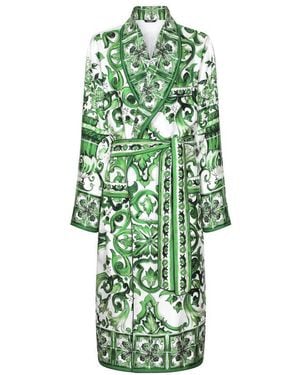 Dolce & Gabbana Silk Twill Robe With Majolica Print - Green