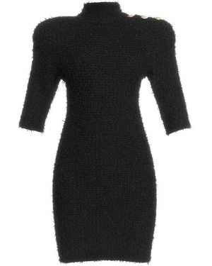 Balmain Tweed Knit Mini Dress - Black