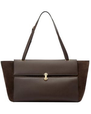 SAVETTE Grand Sac Trapèze En Daim Et Cuir De Veau Lisse - Marron