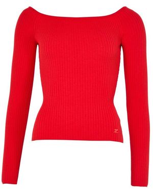 Courreges Off Shoulder Rib Knit Top - Red