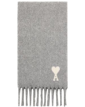 Ami Paris Ami De Coeur Alpaca Wool Scarf - Gray