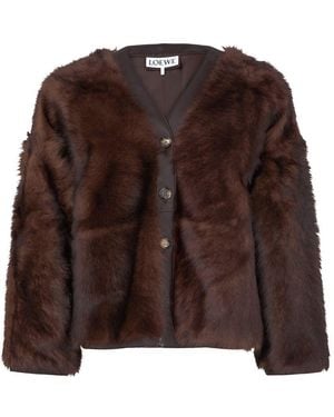 Loewe Cardigan En Peau Lainée - Marron