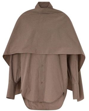 DARKPARK Georgia Micro-Check Cotton Shirt With Detachable Scarf - Brown