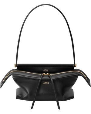 Loewe Kleine Whisker-Tasche Aus Glasiertem Kalbsleder - Schwarz