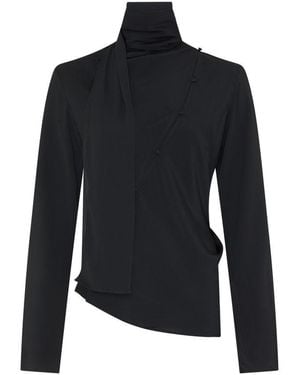 Acne Studios Silk Blend High-Neck Blouse - Black