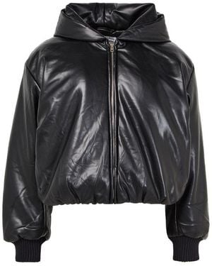 Acne Studios Faux Leather Hooded Bomber Jacket - Black