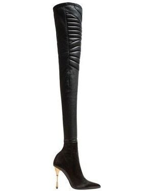 Balmain Moneta Leather Thigh-high Boots - Black