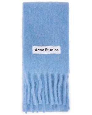 Acne Studios Checked Scarf With Logo - Blue