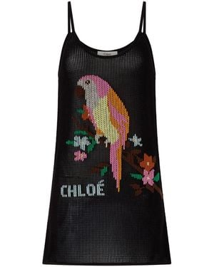 Chloé Printed Mini Dress - Black