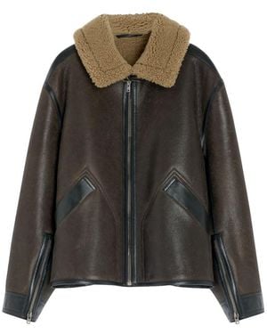 Lemaire Shearling-Mantel - Schwarz