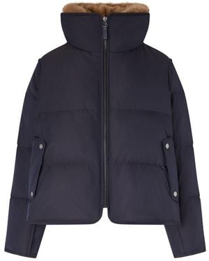 Yves Salomon Iconic “A”-Line Puffer Jacket With A Front Panel And Mink Fur - Blue