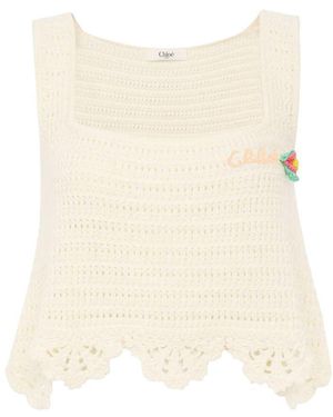 Chloé Crocheted Cotton Top - Natural
