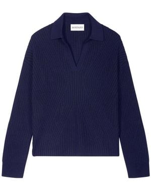 Bompard Wool And Cashmere Ribbed Polo Shirt - Blue
