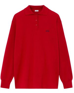 Loewe Cashmere And Silk Polo Shirt-Style Sweater - Red