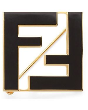 Fendi Enamel Ff Brooch - Black