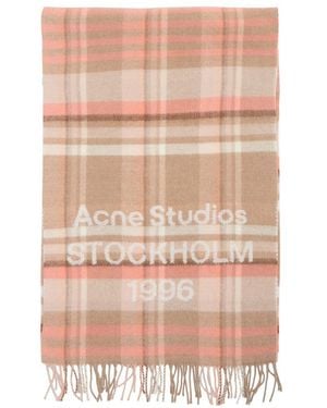 Acne Studios Check Logo Scarf - Pink