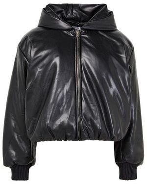Acne Studios Faux Leather Hooded Bomber Jacket - Black