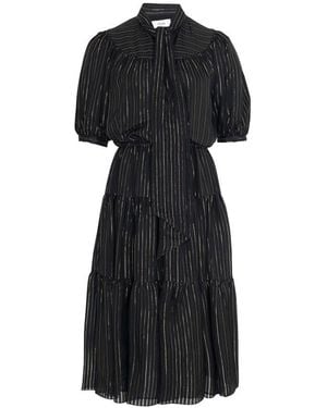 Celine Seidenkleid Prairie Mit Laméestreifen - Schwarz
