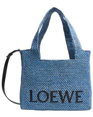 Loewe Tote Moyen Font En Raphia - Bleu
