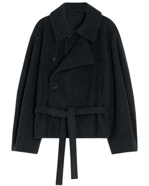 Lemaire Short Asymmetrical Bathrobe Coat - Black