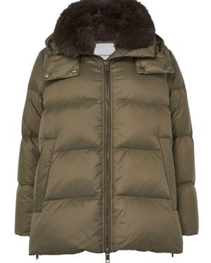 Yves Salomon Hooded Puffer Jacket With A Fox Fur Collar - Green
