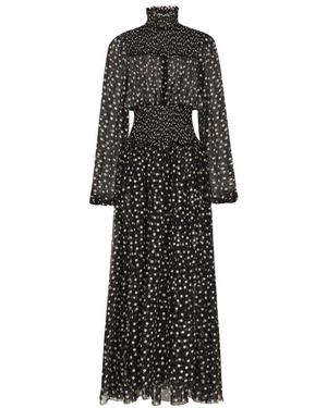 Dolce & Gabbana Silk Polka-Dot Maxi Dress - Black
